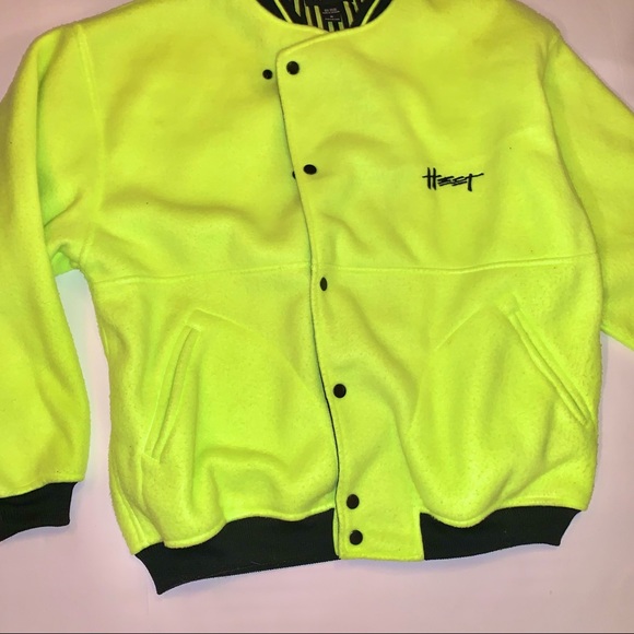 v i n t a g e :: Electric Fleece Bomber Jacket Rare 80s Neon Yellow - Picture 9 of 13